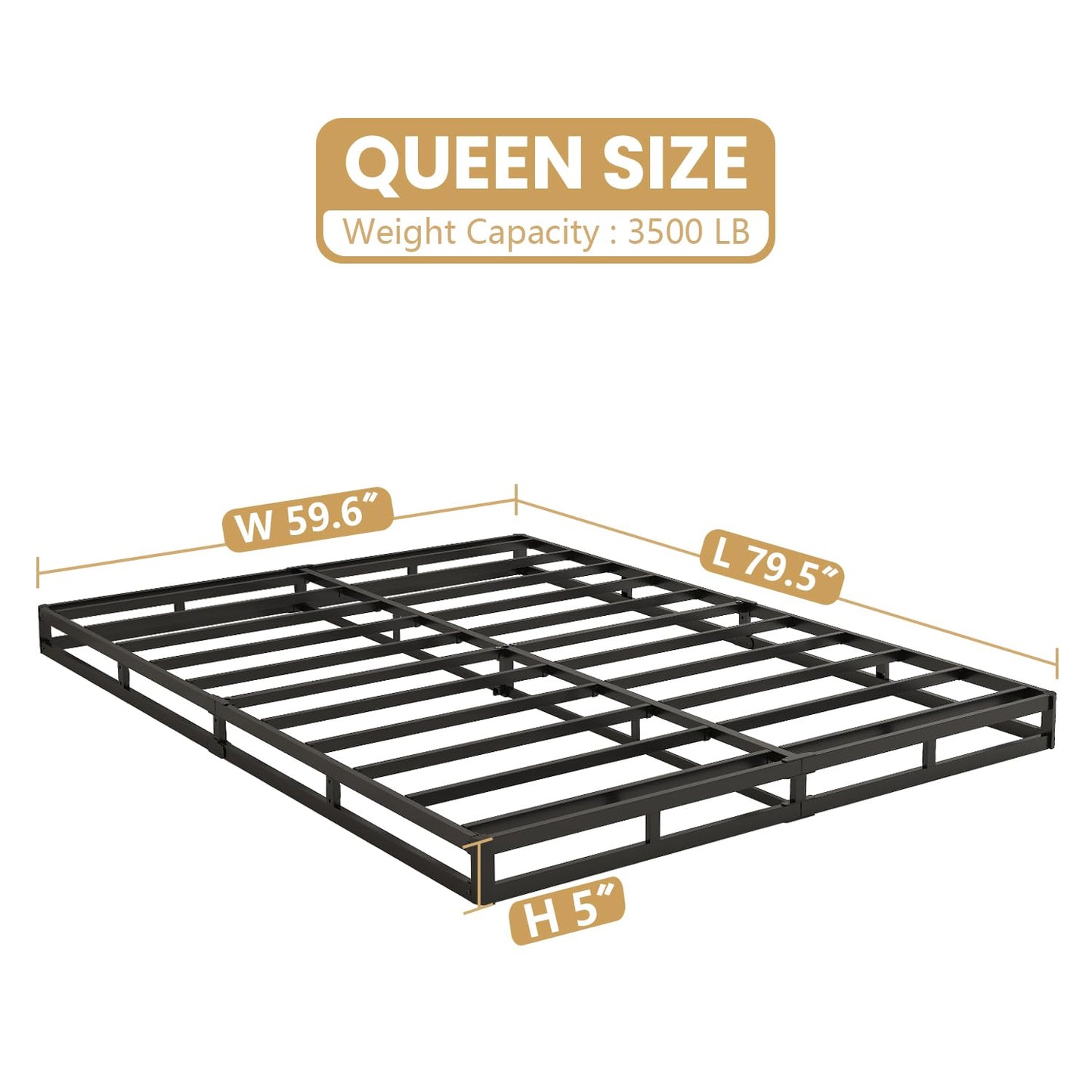 NHODIR 5 Inch Queen Box Spring-Heavy Duty 3000LBS Metal Bed Foundation, Noise-Free & Tool-Free Easy Assembly,Mattress Support Base for Queen Size Bed