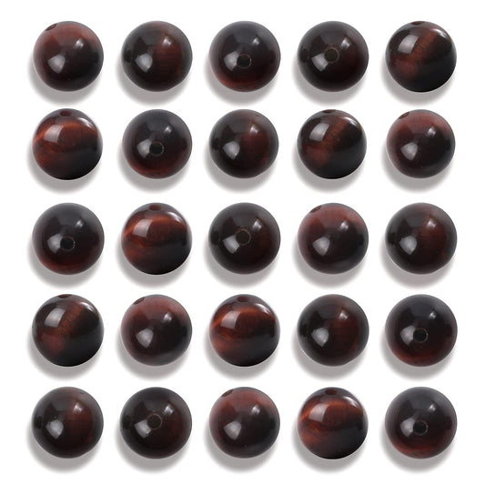 NITOPUPU 100Pcs 8mm Natural Smooth Red Tiger Eye Gemstone Beads Round Loose Stone Beads for Jewerly Making with Crystal Stretch Cord