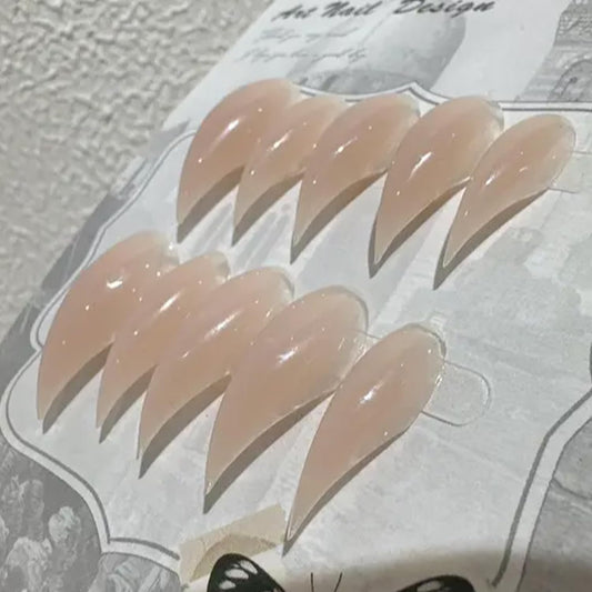 10 Pcs Luxury Medium Press on Nails Curved Stiletto Handmade Nails Press Ons Full Cover Glossy Dragon Claw Nude False Nails Reusable Acrylic Eagle Claw Stick on Nail for Women(Size M)