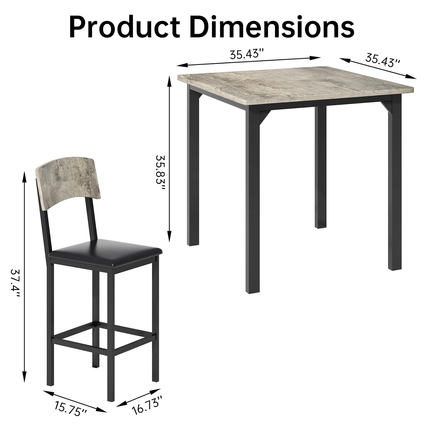 AWQM 5-Piece Dining Table Set, Dining Table Set for 4, Counter Height Table & 4 Bar Stools, Modern Kitchen Dining Set, with Upholstered Chairs, Compact Dining Set for Small Spaces, Gray