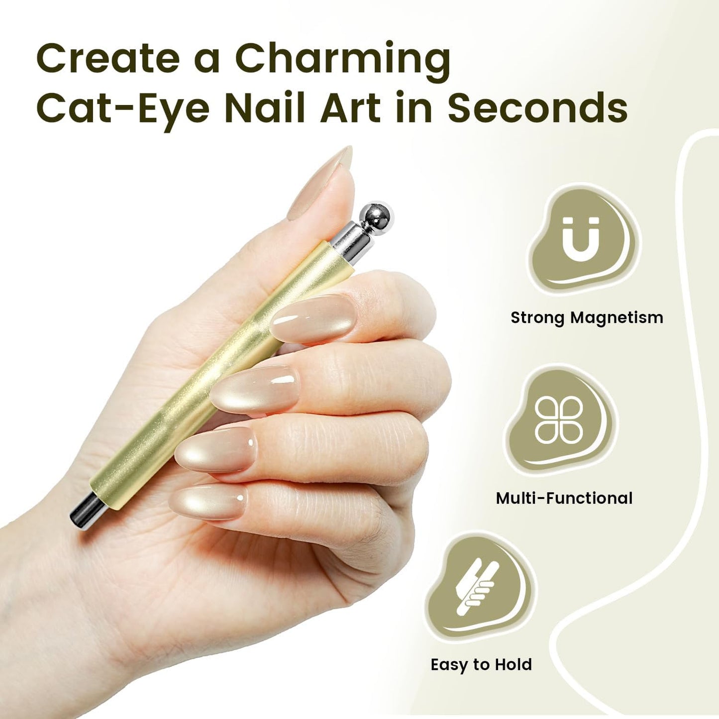 3-in-1 Cat Eye Magnet for Nails, Nail Magnet Kit with Cylindrical & Square Magnets & Nail Art Pen,Multi-Function Strong Magnet Tool for Cat Eye Gel Polish Design,DIY Magnetic Nail Art (Green)