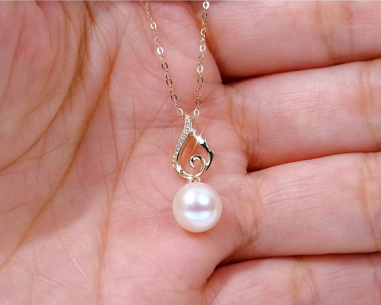 14K Gold Cubic Zirconia Wing Freshwater Cultured Pearl Necklace and Dangle Earrings Set, Fine Jewelry for Women