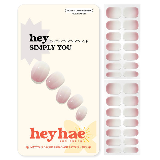 Heyhae Semi Cured Gel Nail Strips | No LED Lamp Needed |Pink, Ombre | Easy Apply & Remove, Salon Quality | Includes 28 Strips, 2 Prep Pads, Nail File & Wooden Stick - Hey, Simply You