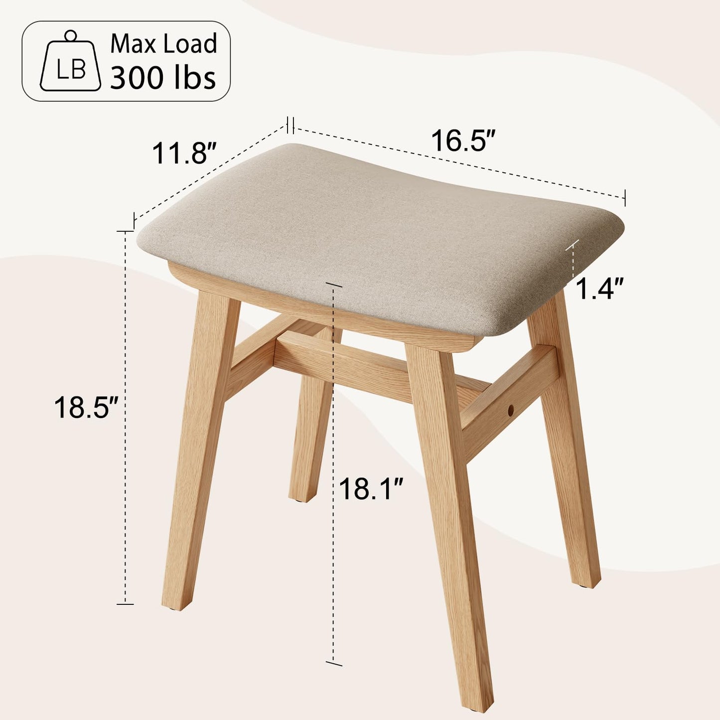 Muwuele Small Vanity Desk and Vanity Stool Bundle, Vanity Set with Mirror and Stool and Lights, Solid Wood Vanity Desk and Chair Set, Makeup Vanities & Vanity Benches (Vanity 19.6 inch Wide, Natural)
