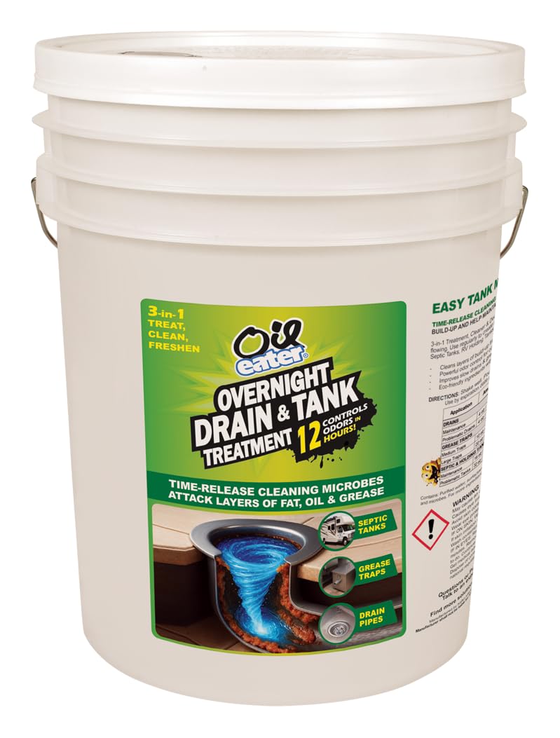 Oil Eater 3-in-1 Microbial Tank Treatment Cleaner, Deodorizer - Grease Traps, Septic Tanks & Drain Pipes, 5-Gallon Pail
