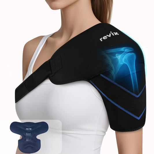 REVIX Shoulder Ice Pack Wrap, Ice Shoulder Brace for Rotator Cuff and Arm, Reusable Gel Cold Therapy Wrap for Discomfort Relief & Muscle Relaxation