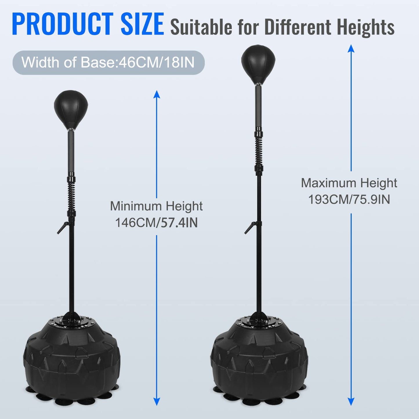 Reflex Speed Bag with 2Ball Thick Base Punching Bag Free Standing Boxing Bag with Adjustable Height & Reinforced Spring Strong Durable Relief Stress Ball for Boxer Fitness Person