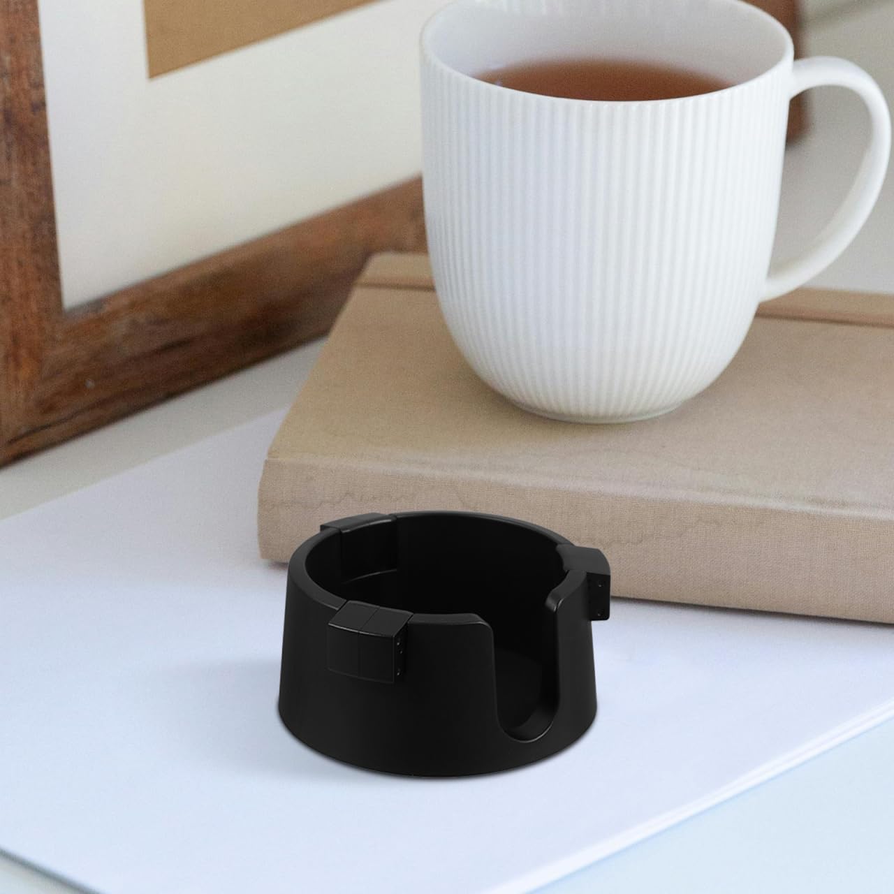 PartyKindom Anti-Spill Desk Cup Holder - Unspillable Drink with Adjustable Inner Diameter - Secure Desktop Cup Holder for Gaming Office Sofa Boat RV (Black)