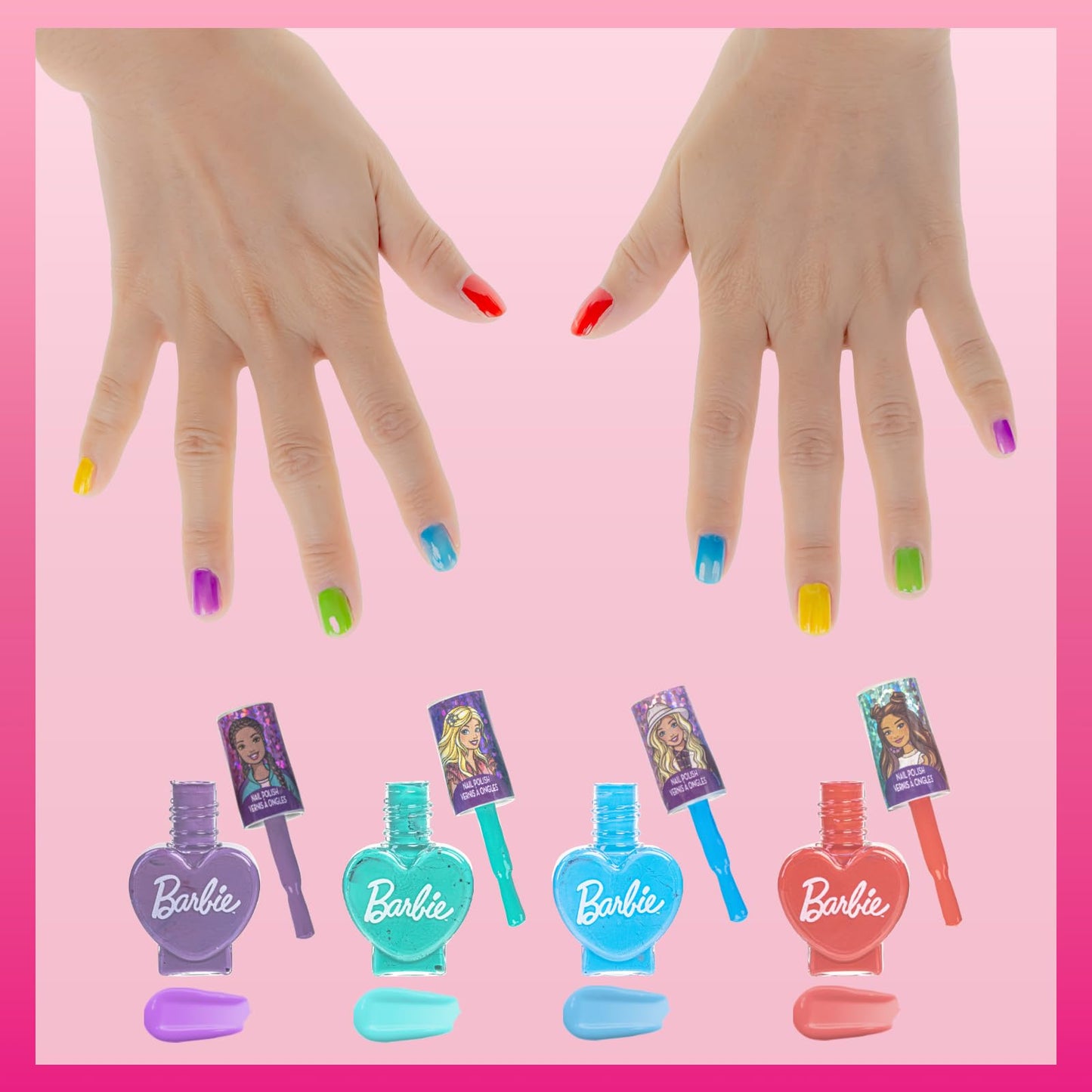 Barbie Movie 18 Piece Set Kids Water-Based Nail Polish Set, Includes Nail Polish, Nail Gems, Nail File for Age 3+, Parties Birthday by Townley Girl