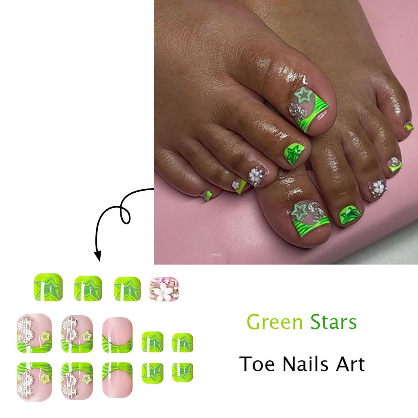 FIEONCIY Press on Toenails with Designs Acrylic Fake Nails for Toe Artificial False Nails with Charms Press on Toe Nails for Spring Summer Stick on Toenails for Women Girls(WSJ2502)