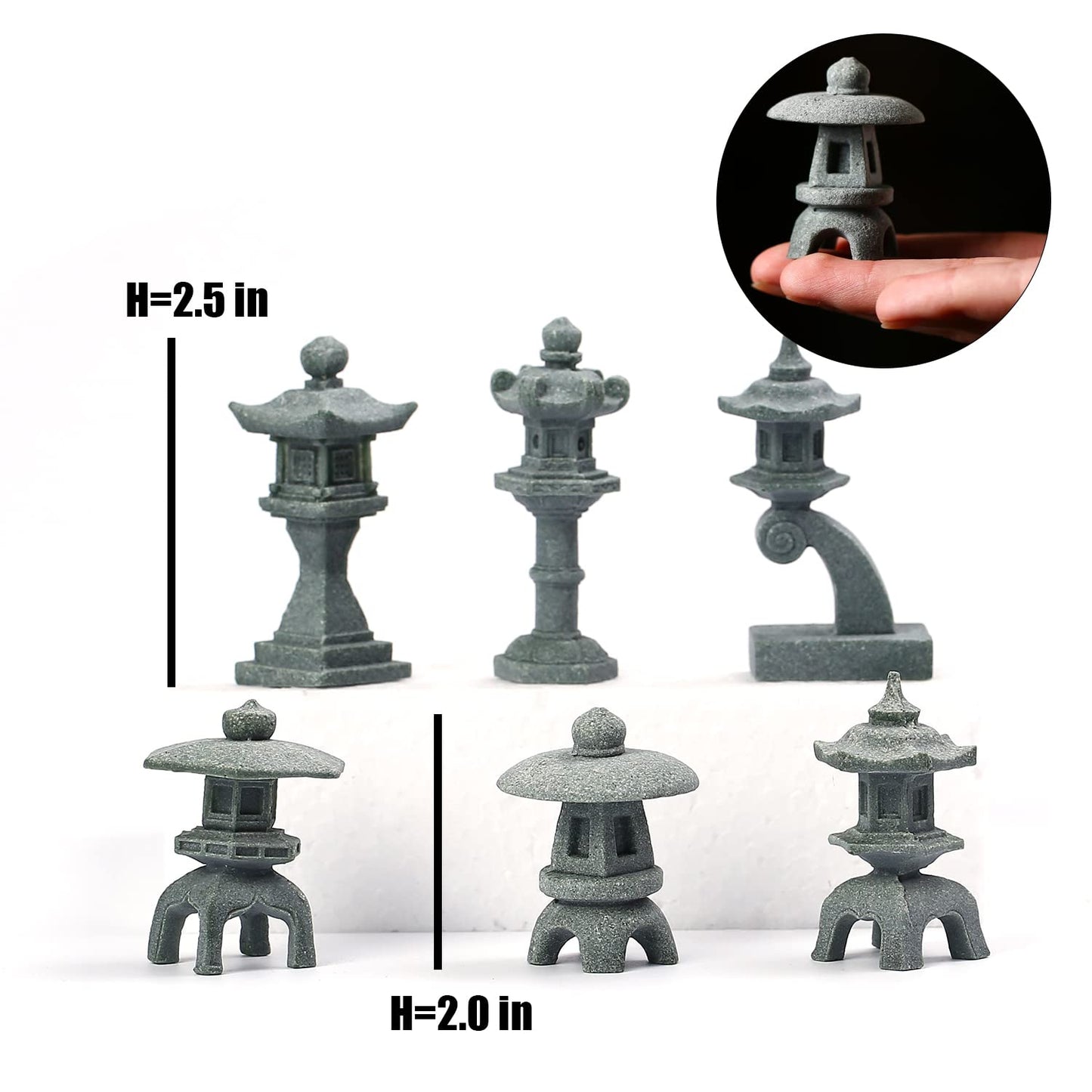 Sdeetesamjun Miniature Japanese Lantern Pagoda Figurines Asian Decor Fish Tank Aquarium Ornament Fairy Garden Accessories Zen Terrarium Bonsai Decorations (6 Small Sandstone)