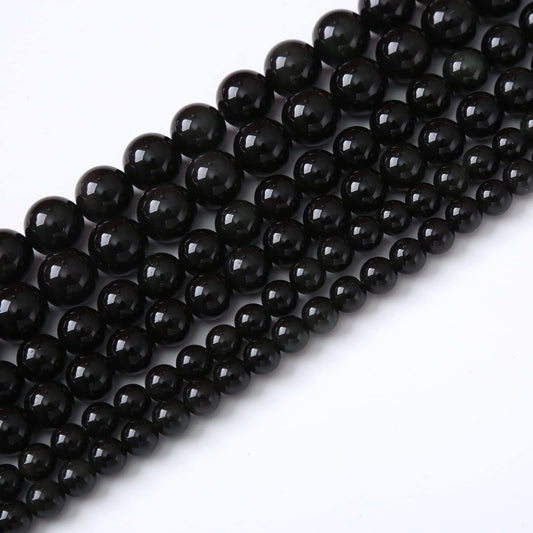 10MM Black Obsidian Round Loose Beads Natural Gem Beads Crystal Energy Stone Beads for Jewelry Making DIY Bracelet Necklace
