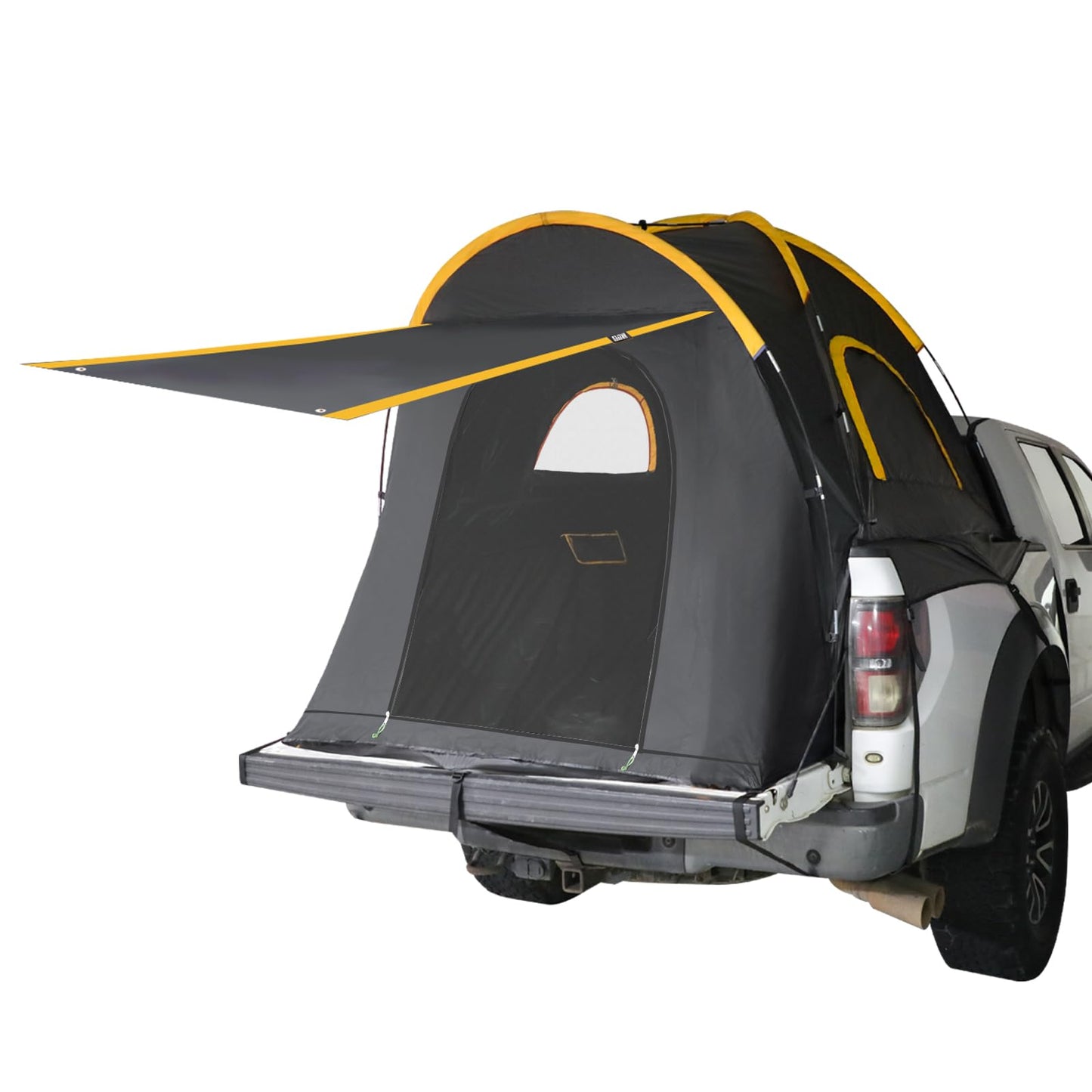 Hrefeu Pickup Truck Blackout Tent with Awning Black, Portable 5.5-6.5Ft Truck Bed Tent for Camping, Waterproof PU2000mm Double Layer for 2 Person, Compact and Full Size Regular Bed Long Bed (5.5-5.8)