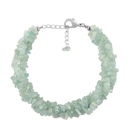 CRYSTALINES Natural Aquamarine Gemstone Twisted Strand Bracelet, Polished Uncut Nuggets Rough Beads, Handmade Boho Jewelry, Healing Crystals, Silver Plated, March Birthstone, Christmas Gift for Women