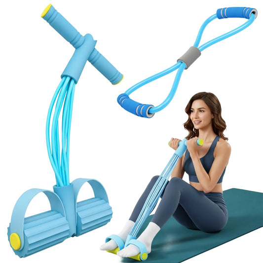 Pedal Resistance Band with Handle, Blue 8 Tube Multifunction Fitness Bands for Full Body Workout, Abdominal, Leg, Arm, Back Slimming Training
