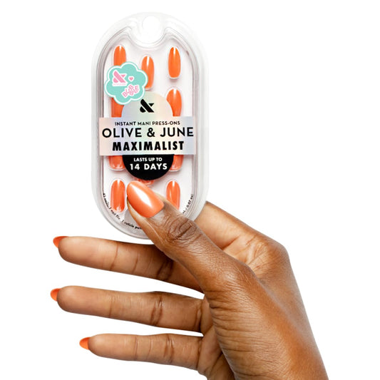 Olive & June Maximalist Instant Mani Press-On Nails (Glue) | 42 Fake Nails, 21 Sizes | Non-Toxic, Long-Lasting Big, Bold Gorgeous Realistic Look | Salon-Quality | Medium, Oval | Bounce Back Chrome