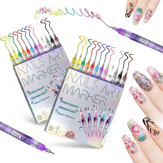 Wcatea 2026 New 12 Colors Nail Art Pens Set, 0.5mm Fine Tip Polish Markers for Drawing - Quick Dry Waterproof DIY Nail Art Kit for Beginners, Gel & Acrylic Nails, Home Salon Manicure Tools (2 Set)