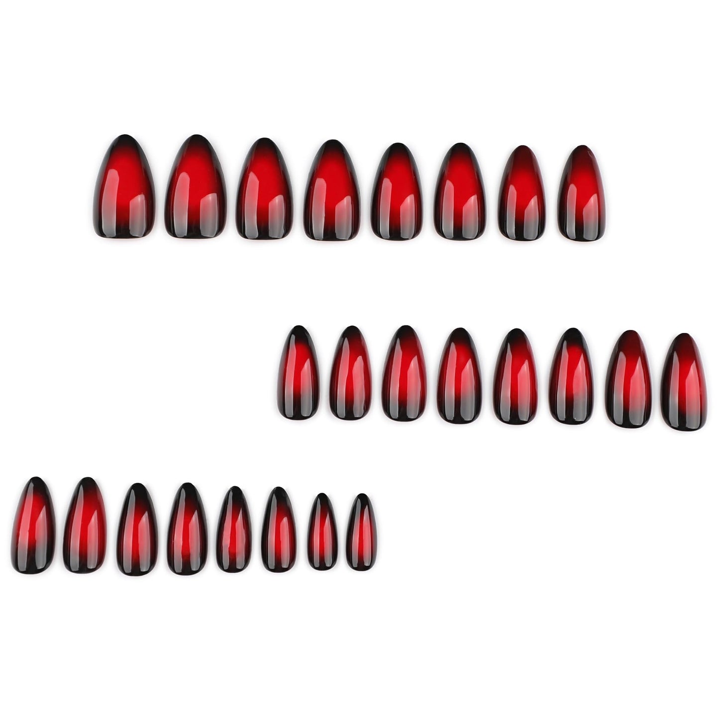 XZMeiLun Red Black Ombre Press On Nails Almonds Medium Length - Acrylic Fake Nail, Reusable Glue On Stick On Nails, Fall Halloween Designer Nails for Women, Gradient False Nail, Hallows' Day Gift