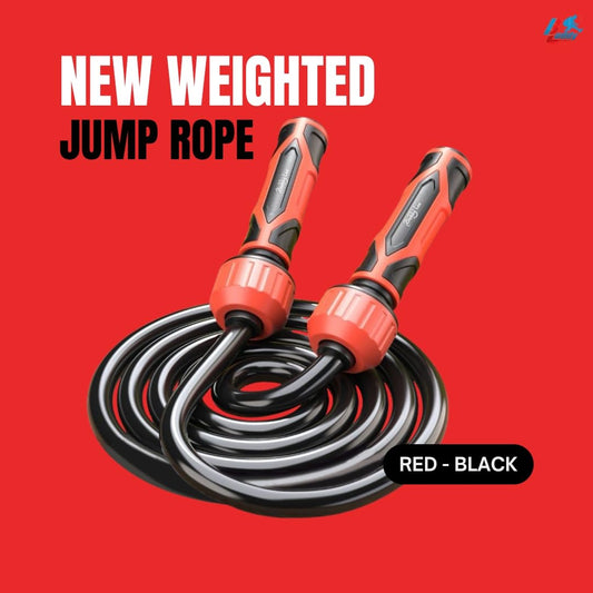 Buddy Lee Weighted Jump Rope 1.5 lbs – Heavy-Duty 10mm PVC Rope with Adjustable Length, Power Grip Handles & Carry Pouch | Jump Rope (Red and Black)