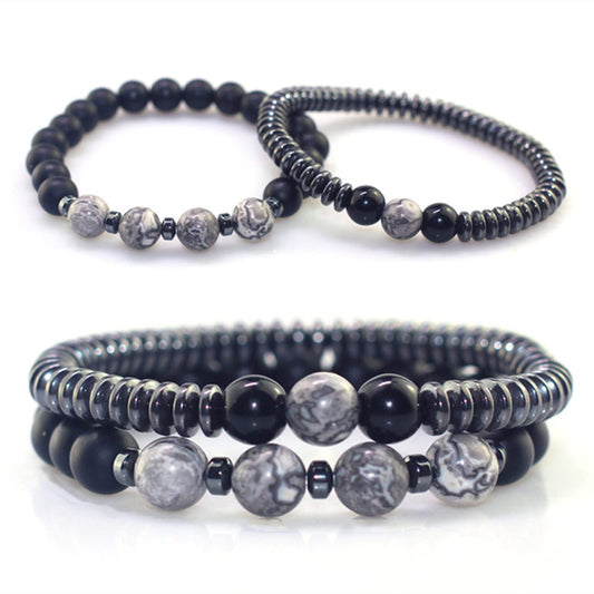 WEFRIN Triple Protection Bracelet for Bring Luck and Prosperity Hematite Black Obsidian Tiger Eye Stone Bracelets for Men Women, Beaded Buddha Healing Rope Uni Bracelet (2pcs) (K)