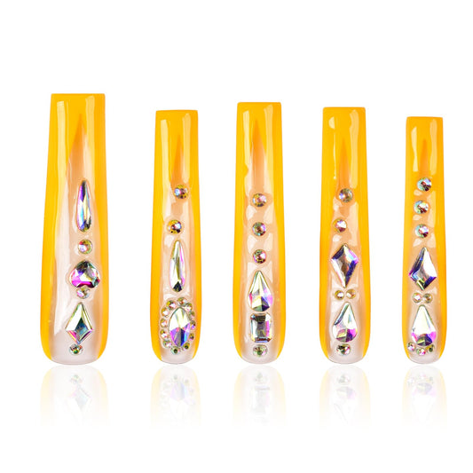 Tmani 10pc/set Extra Long Handmade Press On Nail Hot Girl's Long Ballet Nails Square Nail Full of Diamond Glitter Decoration Fake Nails Suitable For Girls Festival Parties and Birthday Gift (144,M)