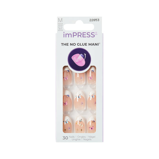 Kiss Impress No Glue Mani Press On Nails, Desgin, 'Easter Elegance', White, Medium Size, Oval Shape, Includes 30 Nails, 1 Mini File, 1 Prep Pad, 1 Manicure Stick, Instruction Sheet