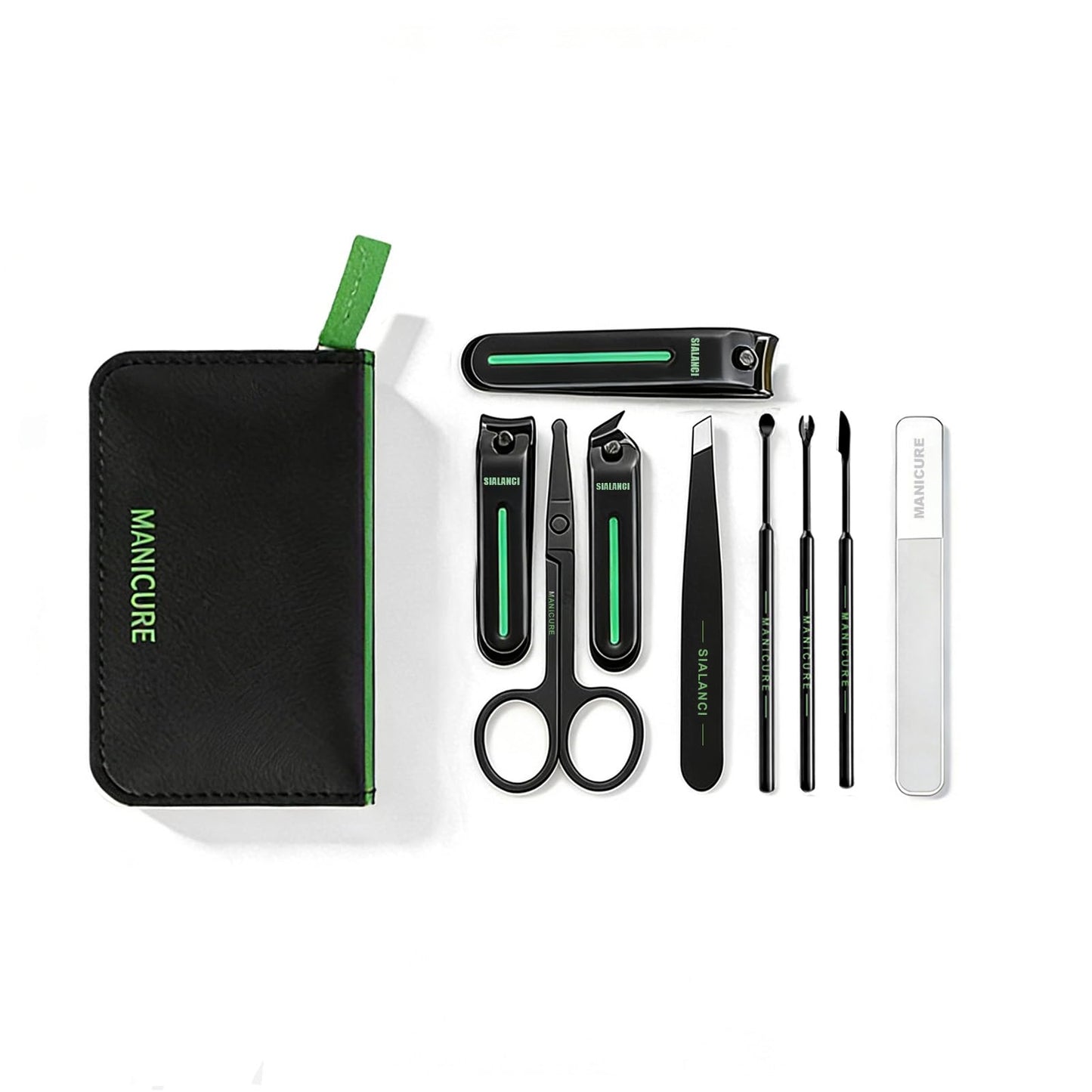 SIALANCI 9-in-1 Manicure and Pedicure Kit for Men & Women, Travel Nail Clipper Set with Stainless Steel Tools & Glass Nail File, Portable Grooming Kit in PU Leather Case, Personal Care Gift