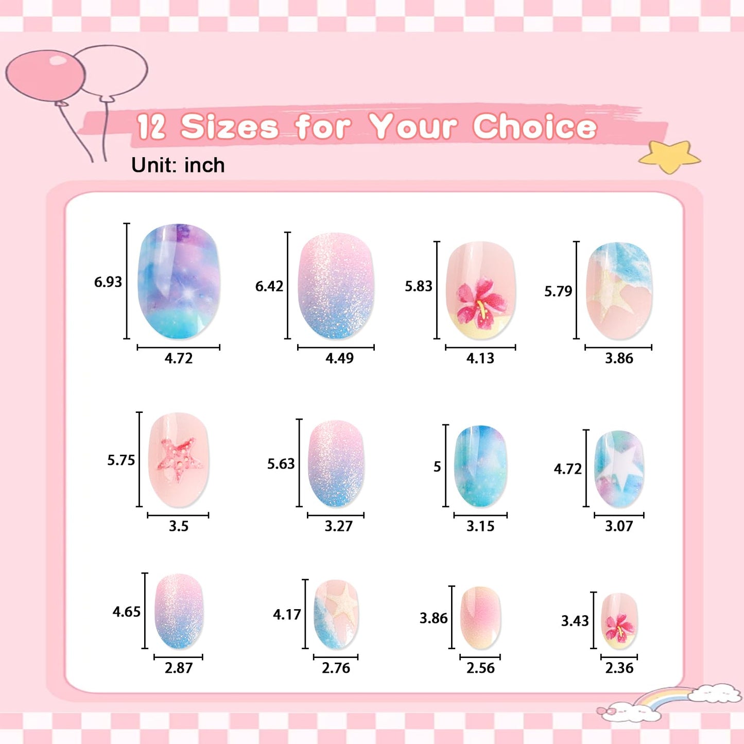 SIUSIO 3Pack Children Acrylic Fake Nails, 72pcs Press on Full Cover Glitter Gradient Color Short Almond False Nail Art Kits Set with Sticker Tabs Nail Glue Gel for Kids Little Girls - Summer Ocean