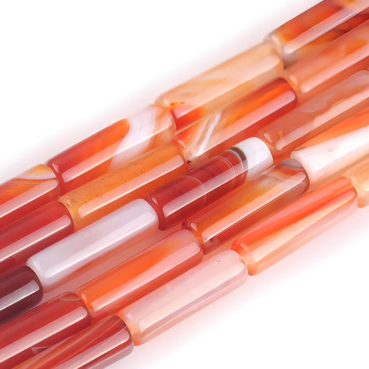 HAAMIIQII Natural Orange Red Carnelian Tube Beads 13x4mm Column Stone Cylinder Gemstone Loose Beads for Jewelry Making Strand 15 Inch (28-29pcs)