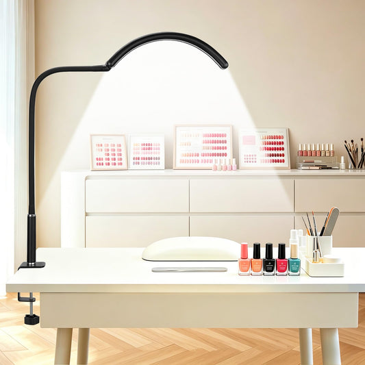 Half Moon Light for Nail Desk - Professional Shadowless LED Manicure Lamp with Clamp, 3 Color Modes & 10 Brightness Levels, Eye-Caring Beauty Lamp for Eyelash Extensions, Tattoo, Estheticians