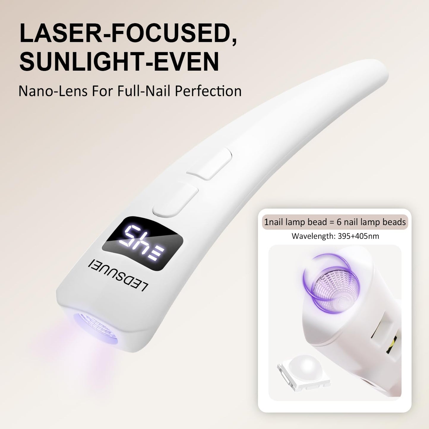 2-in-1 Dual-Zone UV Nail Lamp for Gel Polish, LEDSUUEI Handheld UV Light for Gel Nails, 400mAH Rechargeable Portable LED Display Nail Lamp Fast Flash Cure Nail Dryer for DIY Manicure Home Salon Travel