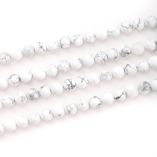 6mm 60pcs DIY Natural White Howlite Stone Beads Round Healing Crystal Gemstone Loose Beads for Jewelry Making Handmade Bracelet Necklace