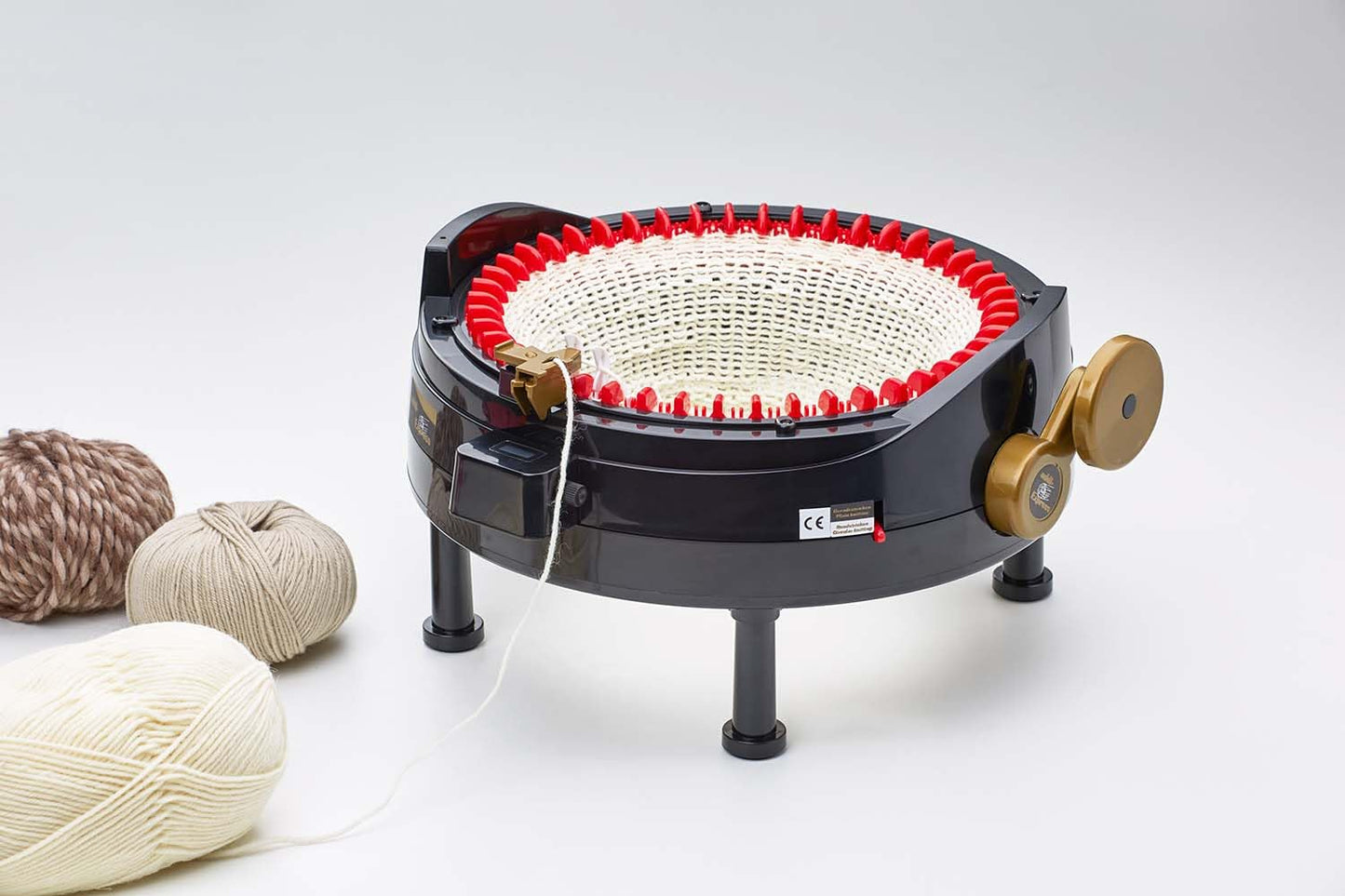 Addi Express King Size Knitting Machine, 46 Needle Round Loom with Row Counter and Hand Crank, Black, 17.7 Inch Flat Panel Width