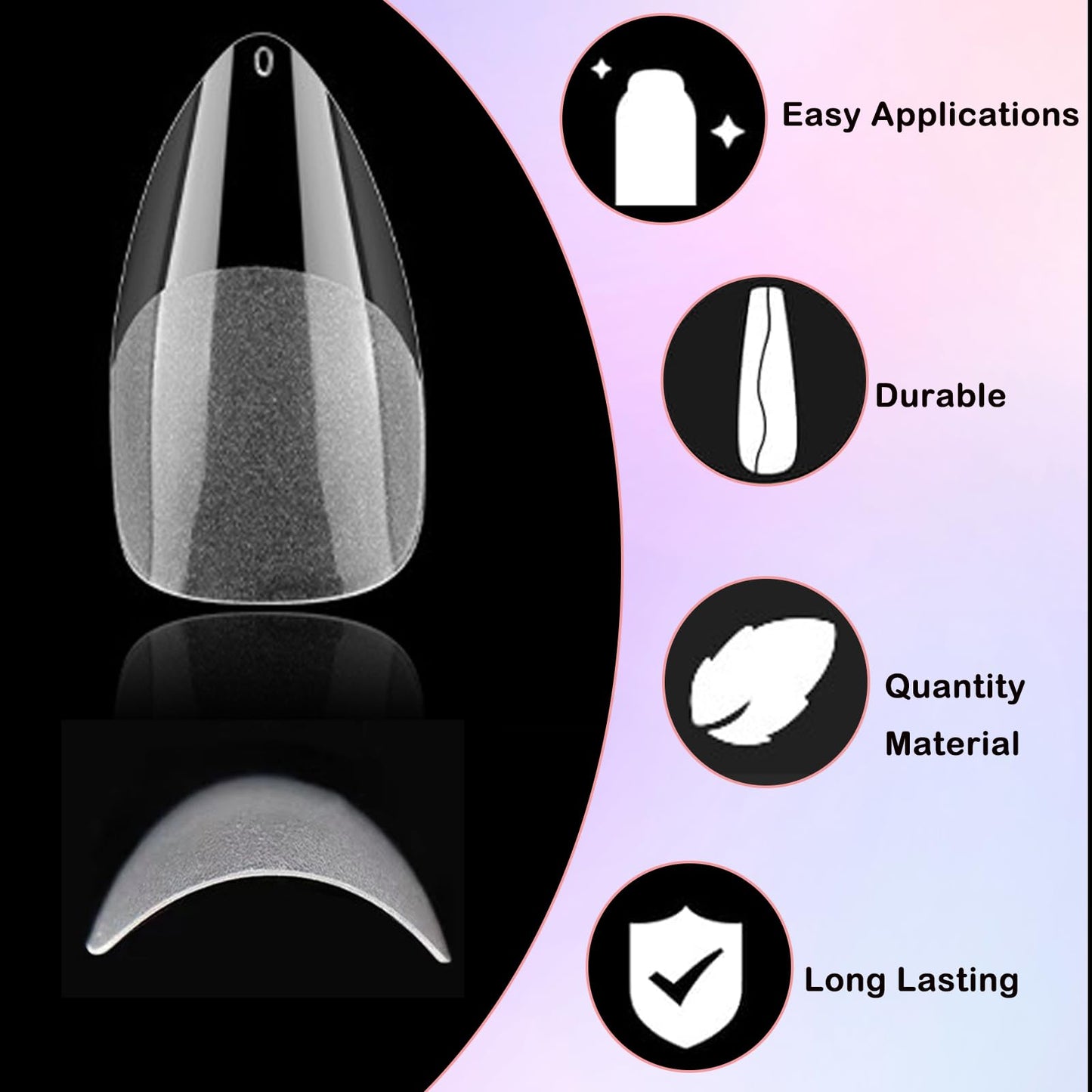 LoveOurHome 600pc Almond Nail Tips Medium Fake Nails Clear Press on Nail Almond Full Cover Short Stiletto Soft Gel Nails Tip Medium Artificial False Fingernails for Gel Acrylic Nail Extension