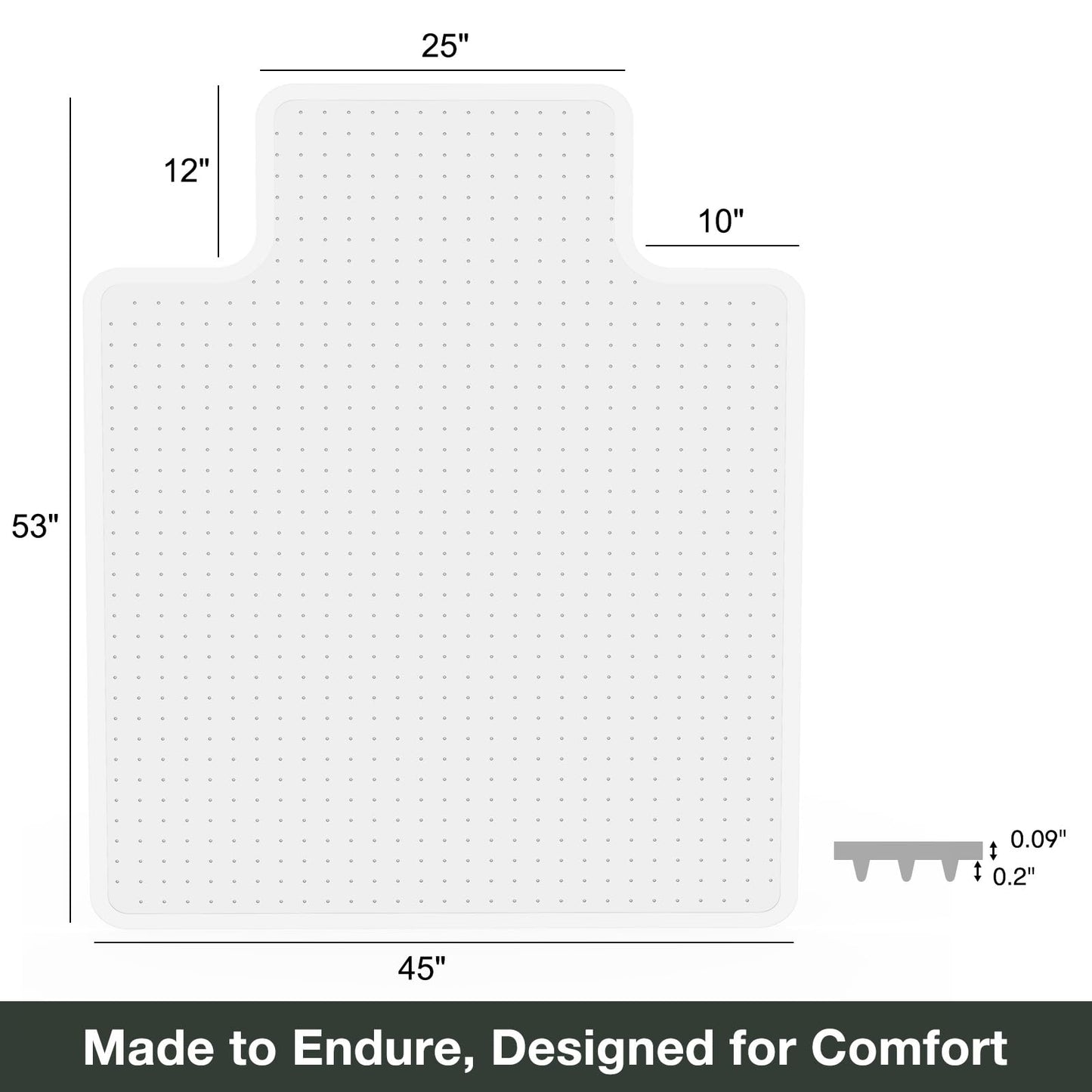 FUNMAT Chair Mat for Carpet, 45" x 53" Easy Glide Desk Chair Mat for Carpeted Floors, Beveled Edge Vinyl Mat with Grips, Heavy Duty Carpet Protector for Home Office, Clear(with Lip)