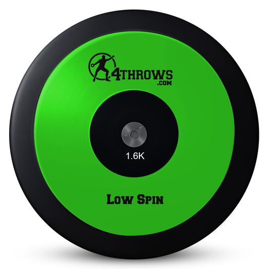4THROWS Low Spin Competition Discus for Track & Field, High School, College, Men & Women — 70% Rim Weight, IAAF World Athletics Certified with Free Carry Bag, Neon Green and Black, 1.6kg