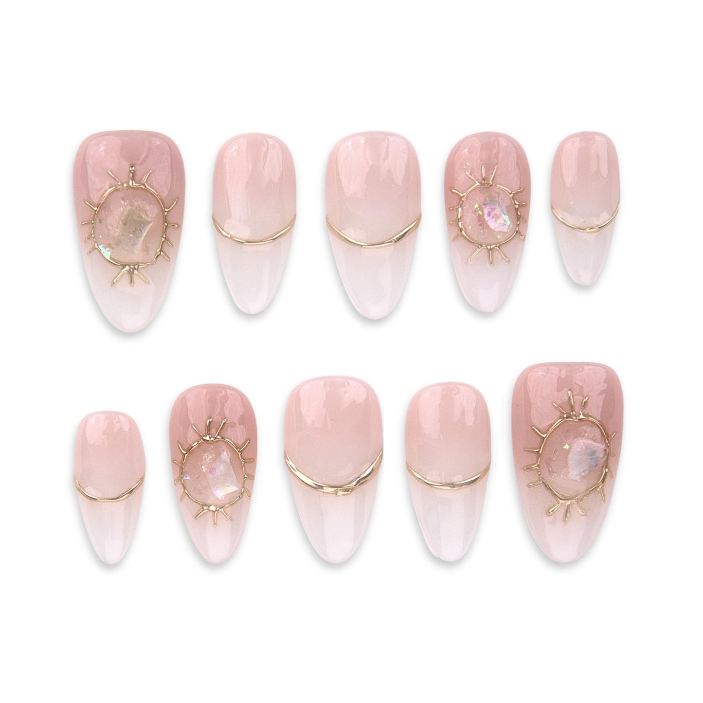 SIYOU Beauty | Aurora Blush Ombre | Pink and White Ombre Short Almond Press On Nails for Women (Large) - Reusable, Salon-Quality Fake Nails (10pc)