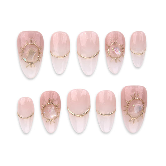 SIYOU Beauty | Aurora Blush Ombre | Pink and White Ombre Short Almond Press On Nails for Women (Large) - Reusable, Salon-Quality Fake Nails (10pc)