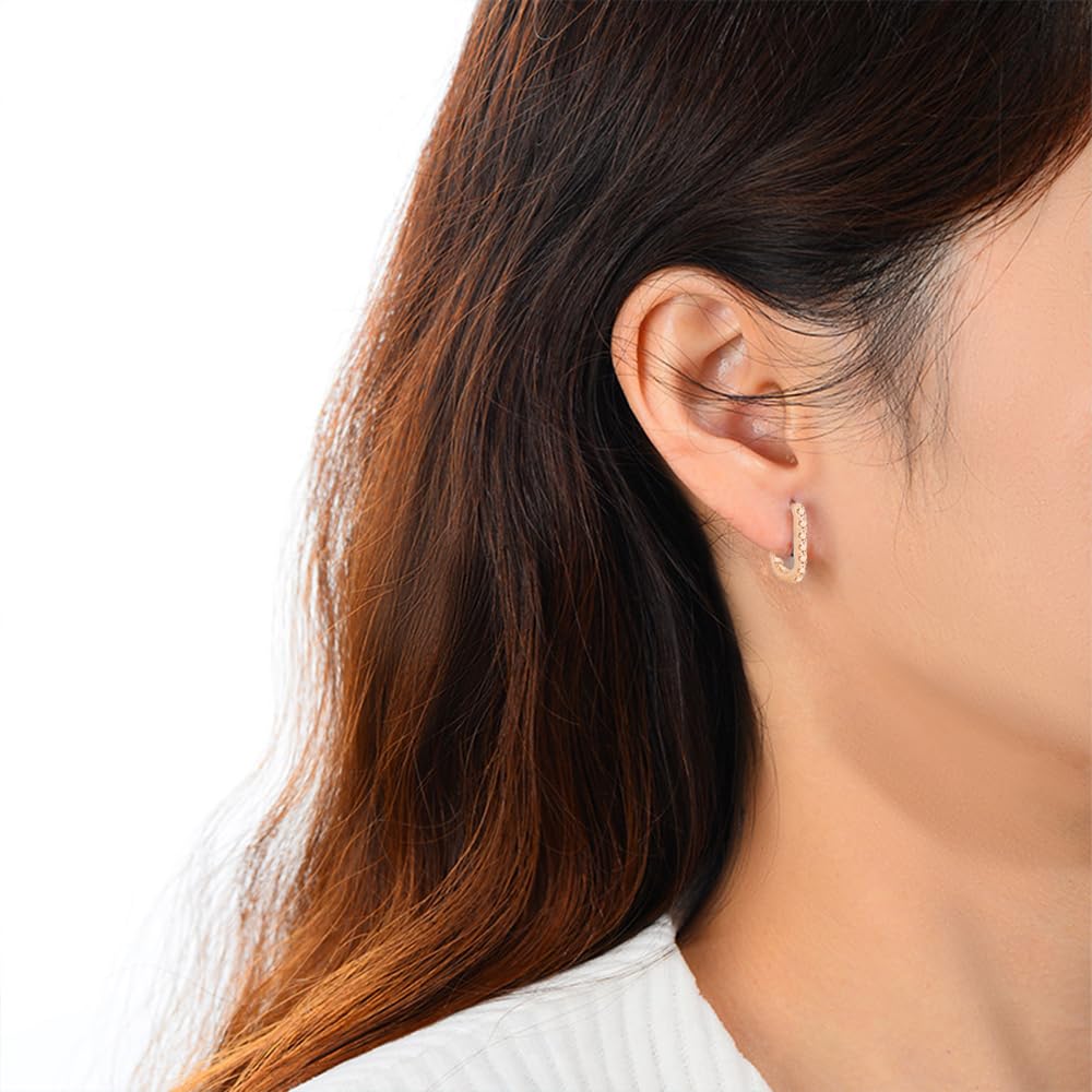 14K Rose Gold D-Color VVS1 Diamond Geometric Hinged Hoop Earrings for Women, Ideal for Valentine's Day or Women's Day Gift (18K, Rose Gold)