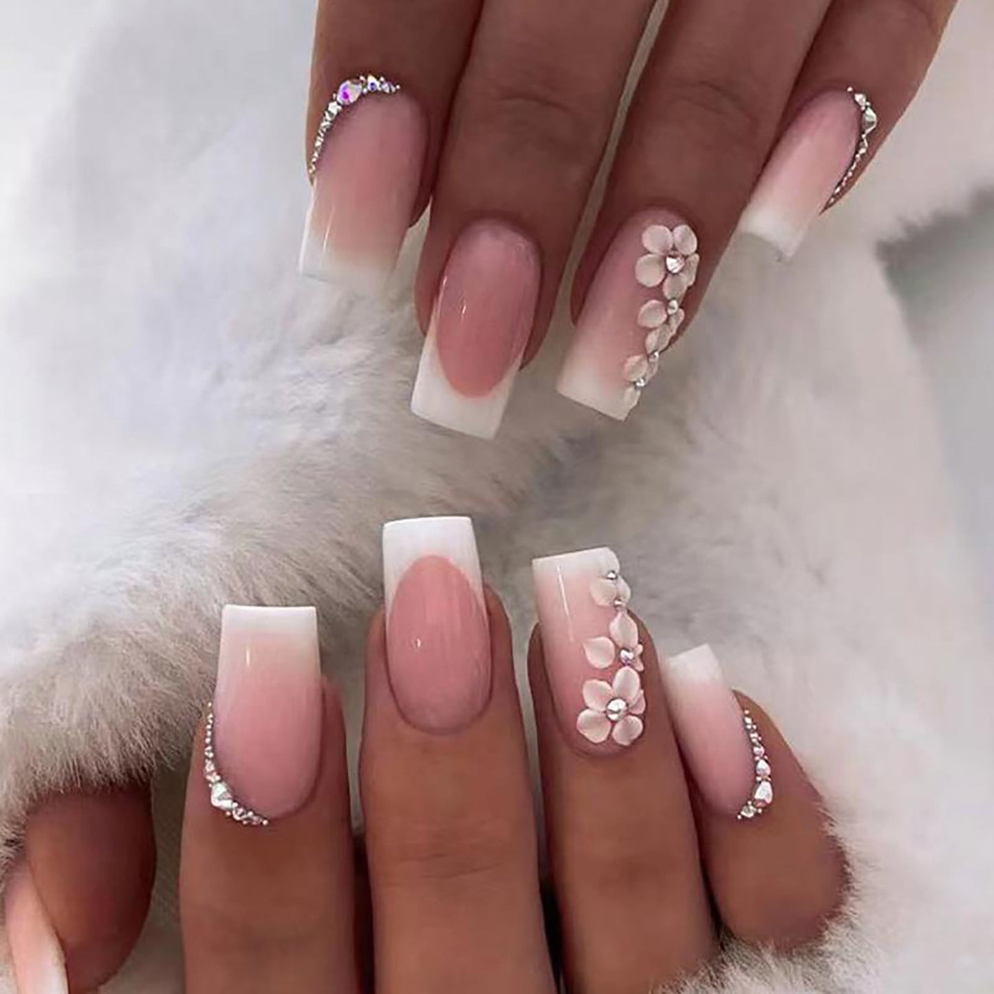 Jsiallye 9 Packs Press on Nails Short, 216Pcs Pink Gradient Press on Nails Square, Glue on Nails for Girl Nail Art, 12 Size of Fake Nails - 9 Styles Nail Kits