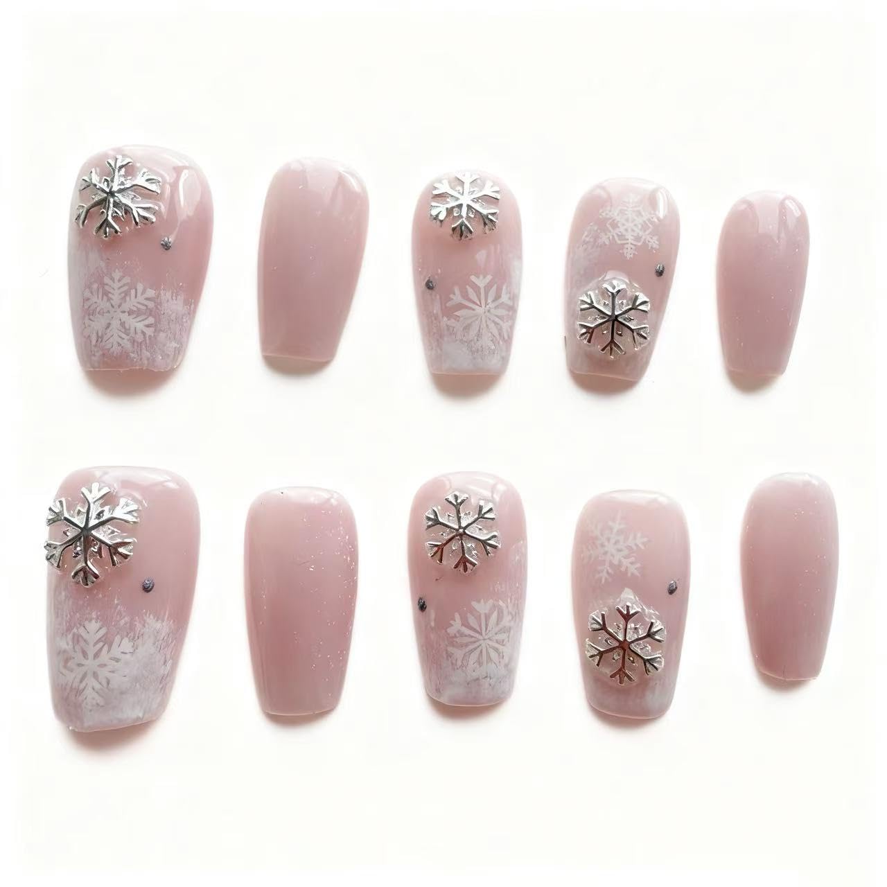 Handmade Wearing Armor Light Pink High end Style Winter Atmosphere Snowflake Relief Nail Patch Small Size