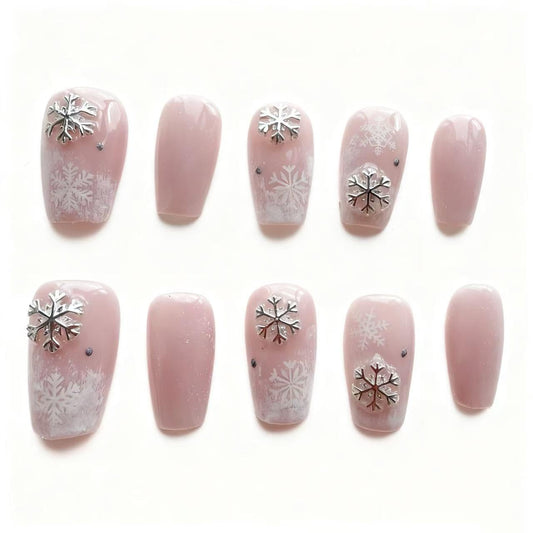 Handmade Wearing Armor Light Pink High end Style Winter Atmosphere Snowflake Relief Nail Patch Small Size
