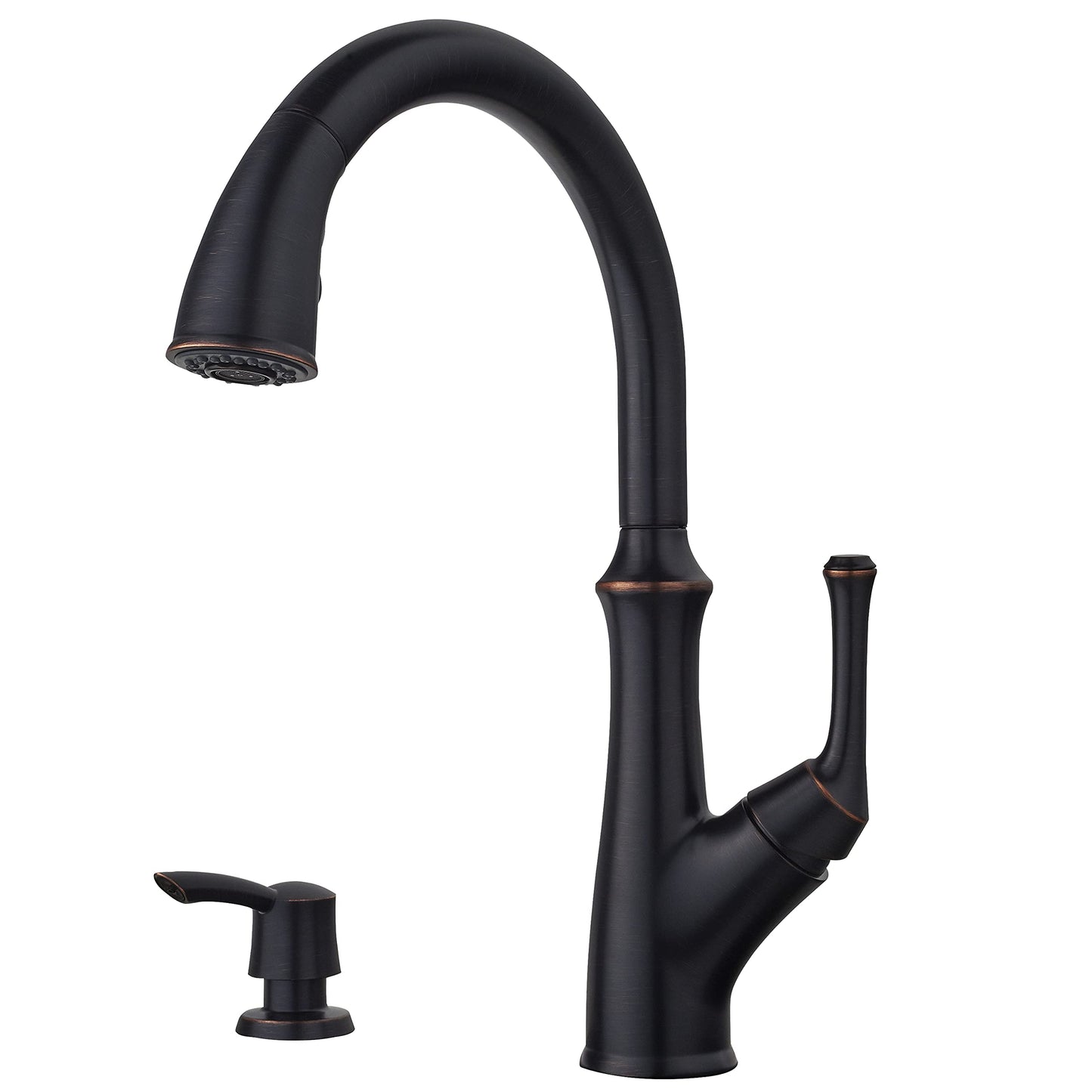 Pfister Tamera Kitchen Faucet with Pull Down Sprayer and Soap Dispenser, Single Handle, High Arc, Tuscan Bronze Finish, F5297TAY