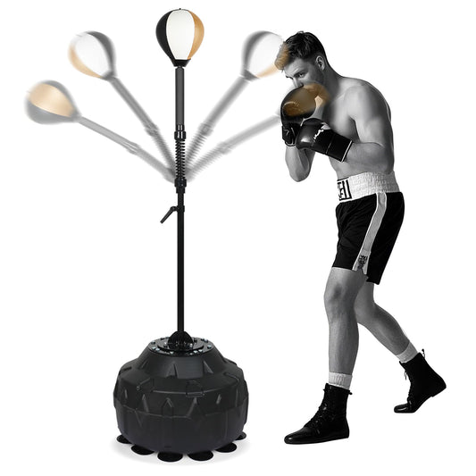 Boxing bar Reflex Speed Bag Punching Bag Free Standing Boxing Bag with Adjustable Height & Reinforced Spring Strong Durable Relief Stress Ball for MMA WWE Exercise（Black White Gold）