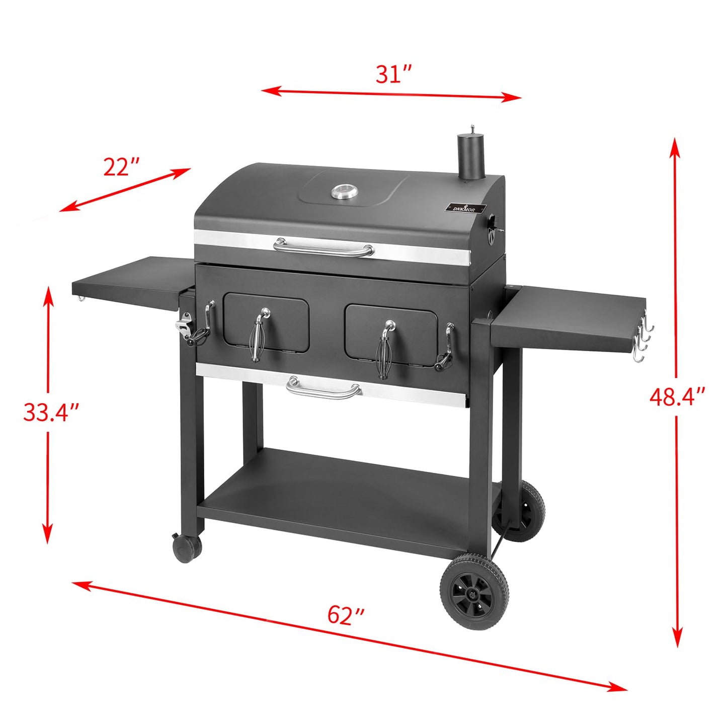 Charcoal Grill Outdoor BBQ Grill, Extra Large Cooking Area 794 Square Inches with Two Individual & Adjustable Charcoal Tray, Foldable Side Tables for Outdoor Cooking Backyard Camping Picnics By DNKMOR