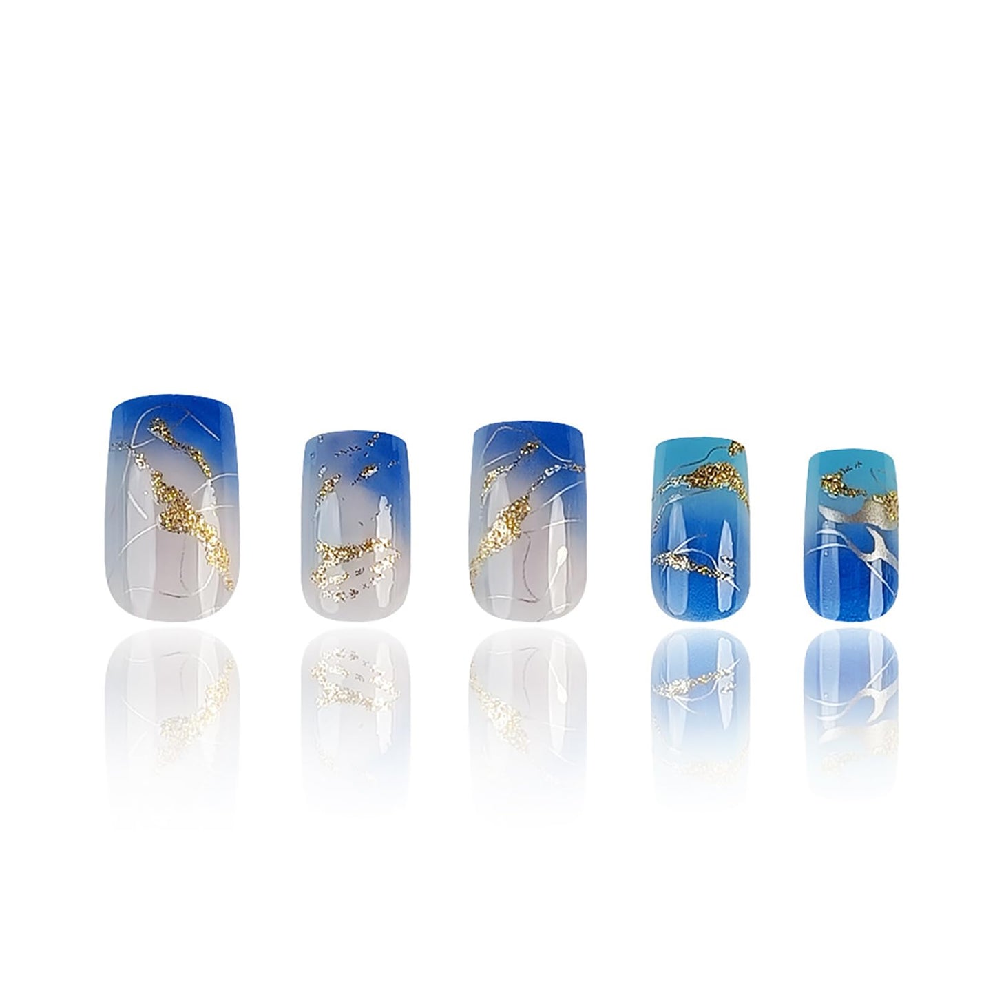 24Pack Medium Press on Nails Nails Square Fake Nails RTKFZE Medium Long Acrylic Nails with Gold Thread Fake Nails Glitter Ombre Nails Gel Nails Full Coverage Nail Stickers for Women Manicure
