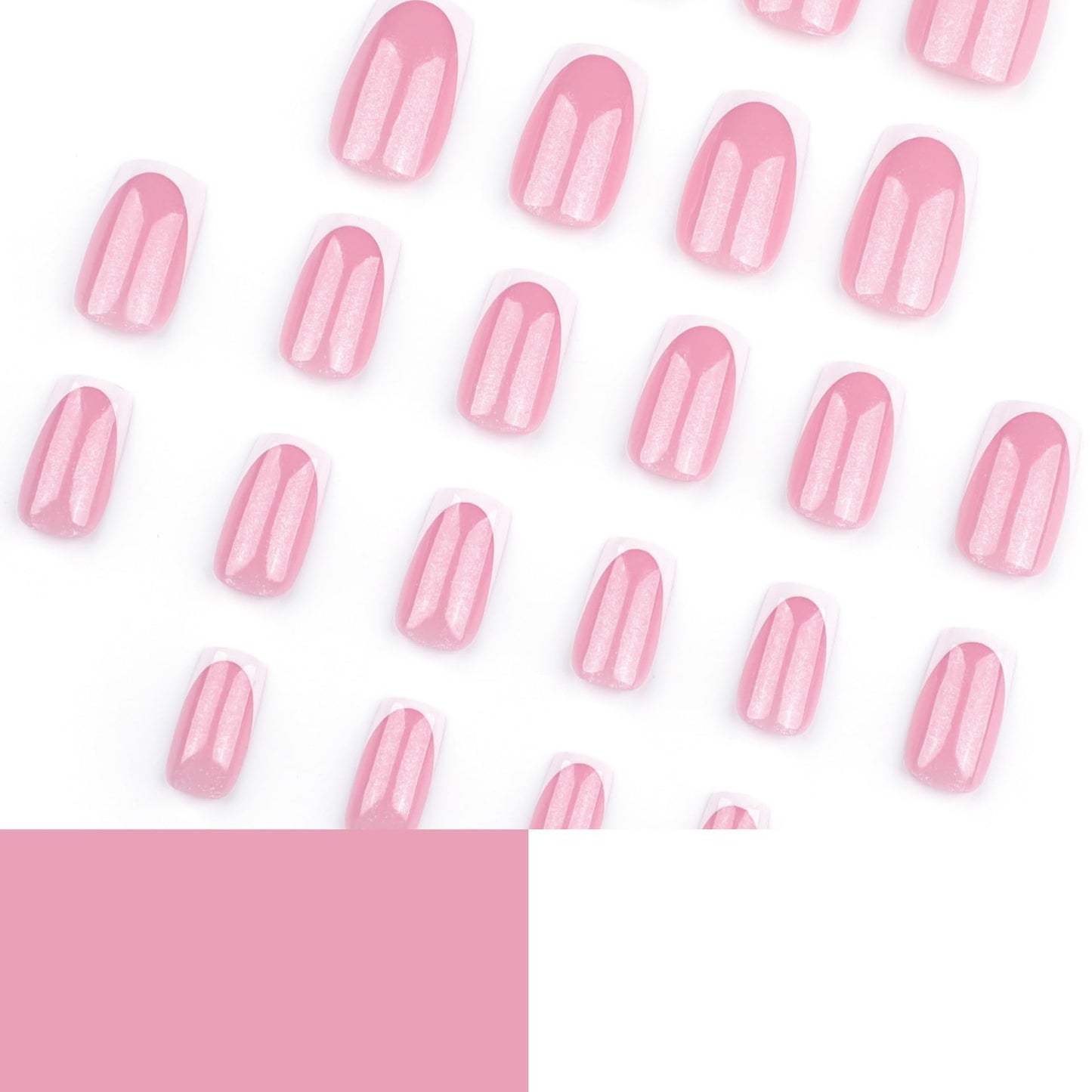 CTTHNBD Press on Nails Square - Medium, White French Tip Fake Nails - Glossy Glitter Full Cover Stick on False Nails - for Women 24 Pcs