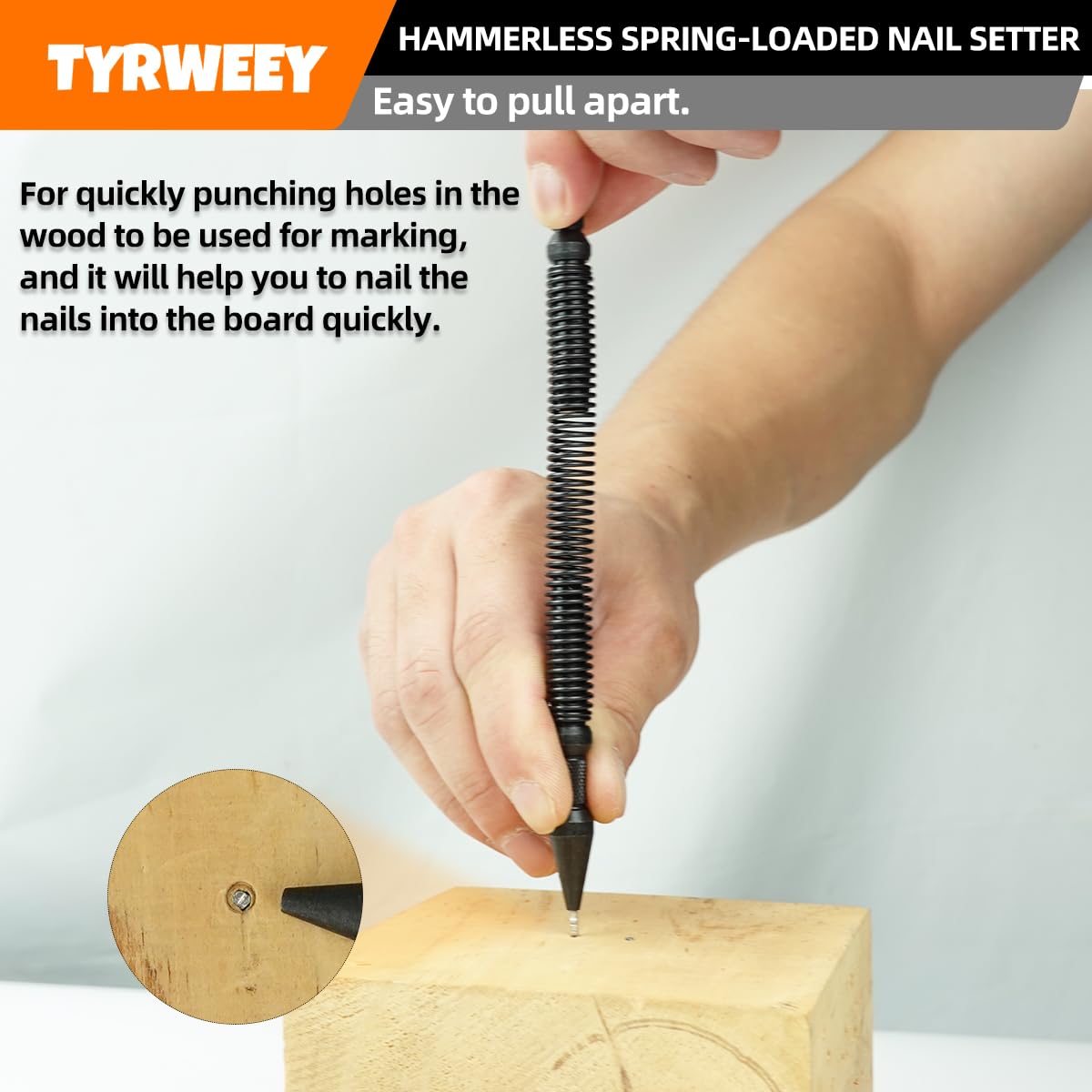 TYRWEEY 2-Piece Nail Setter Dual Head NailSet, Dual Head Nail Setter, Spring Loaded Center Hole Punch, Hand Tool for Metal or Wood features 1/16-in, 1/32-in, 1/8-in, 3/32-in