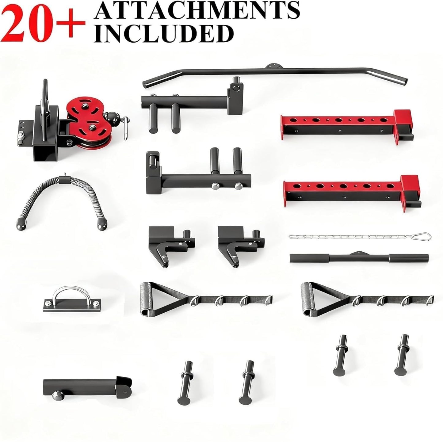 Smith Machine Power Rack, 2200 LB Capacity, Multi-Functional Home Gym LAT Pulldown & Cable Crossover, t-Bar Row, Leg Anchor, Full Body Strength Trainer, Red& Black