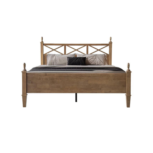 King Size Solid Wood Bed Frame, Platform Bed with Headboard & Footboard, 12 Heavy-Duty Slatted Base with Metal Legs, No Box Spring Needed, Noise-Free & Anti-Slip, Easy Assembly, Barnwood Finish RIK-30